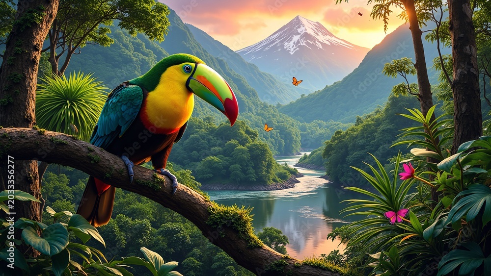 Obraz premium Colorful Toucan in Rainforest