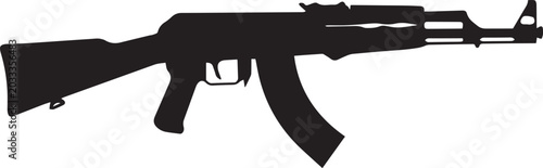 Schilderij op canvas Black AK-47 Assault Rifle Silhouette Vector Isolated On White
