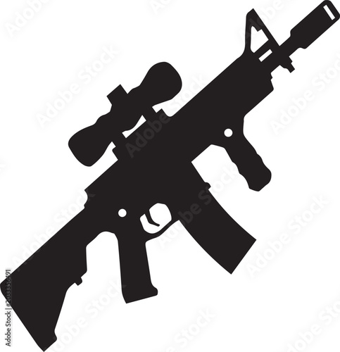 Tableau sur toile Tactical Assault Rifle With Scope Silhouette Vector Isolated On White