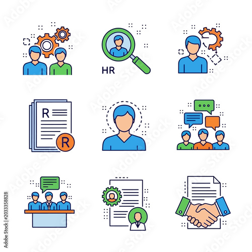 Human resources and business management icons.