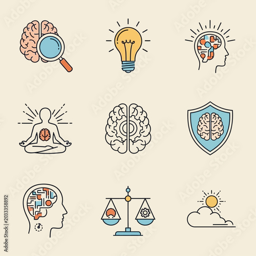 Brain function and mental health icons.