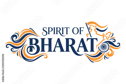 Fotografi Spirit of bharat emblem india national pride design with tricolor waves and map