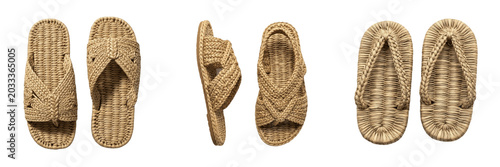Quadro su tela Set and collection of natural woven straw slippers sandals eco friendly comforta