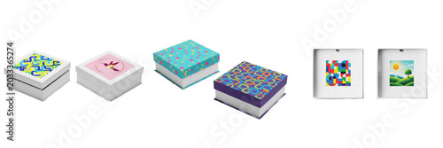 Tableau sur toile Set and collection of colorful square patterned storage boxes souvenir gift pack