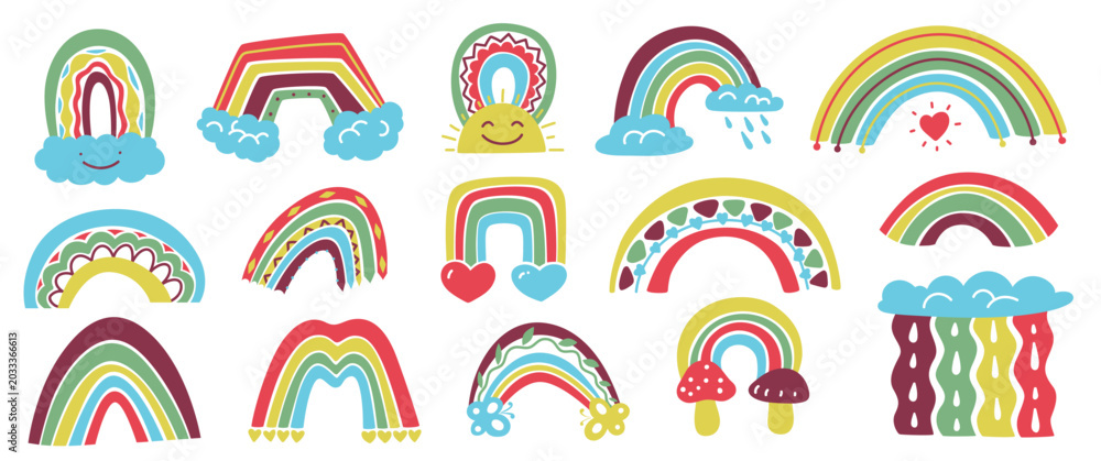 Obraz premium Rainbow Set Doodle Collection