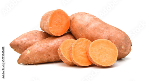 Sweet potatoes on white background