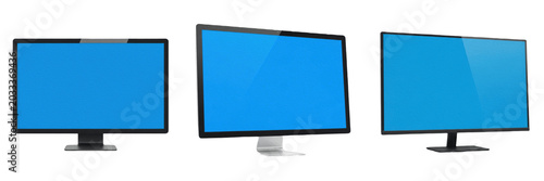Foto Set and collection of sleek modern flat screen computer desktop monitor with vib