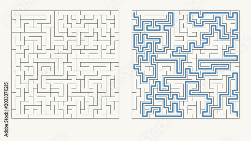 Minimal maze illustration with highlighted path