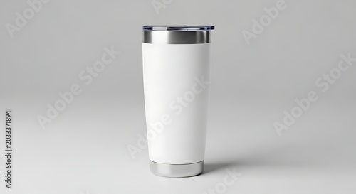 Isolated blank stainless steel tumbler with spill proof lid for branding and promotional merchandise mockups