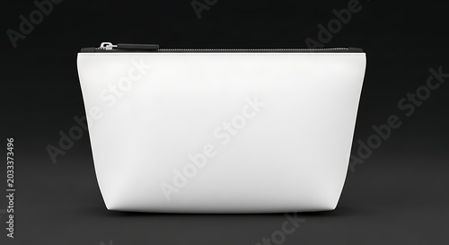 Isolated blank white cosmetic pouch with zipper closure for branding mockup template featuring minimalist clean aesthetic