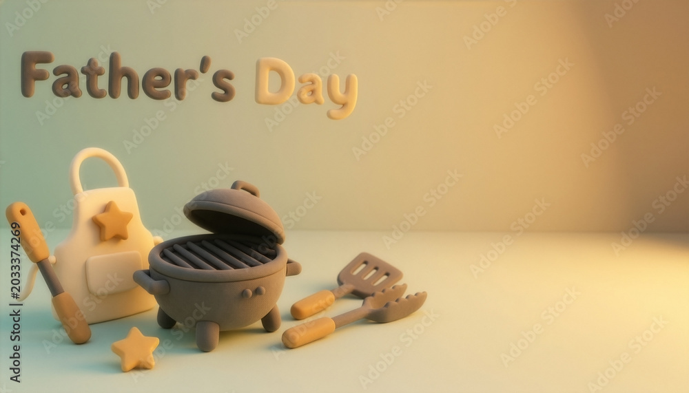 Fototapeta premium Father's Day barbecue grill 3D background with copy space
