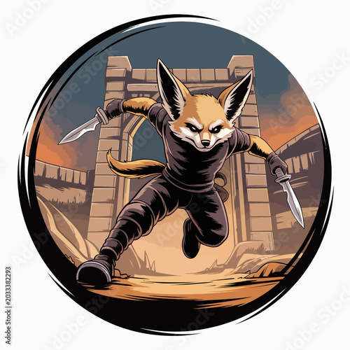 Photos Cartoon Fennec Fox Ninja Character.