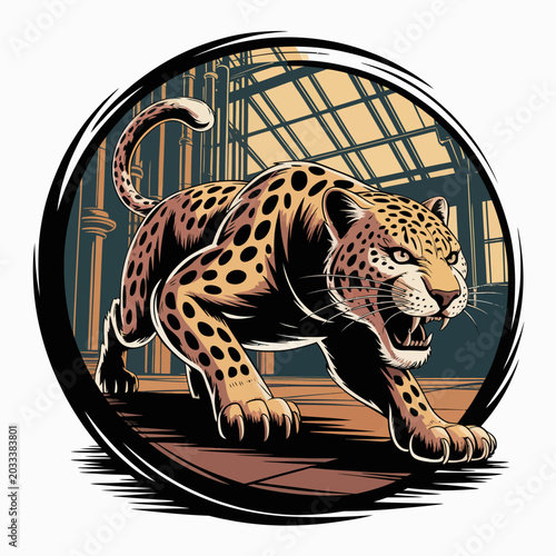 Photos Leopard in aggressive stance indoors.