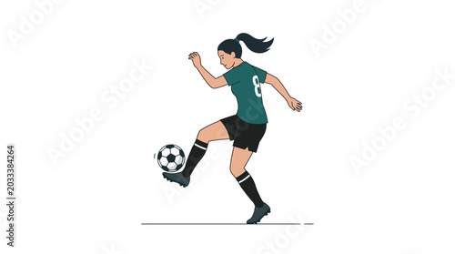 Billede på lærred A talented female soccer player performing a skillful ball control maneuver