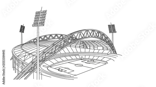 Architectural sketch of a modern sports stadium.