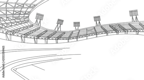 Architectural Sketch of a Modern Sports Stadium Grandstand.