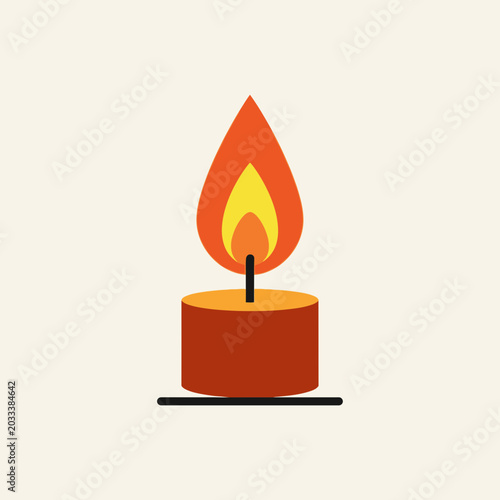 Burning candle with yellow flame.