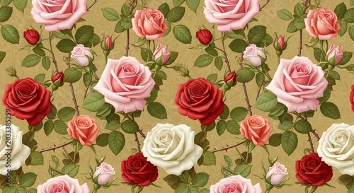 Vintage Rose Floral Pattern Seamless Background.