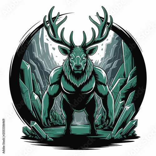 Bild auf Leinwand Muscular deer with large antlers standing.
