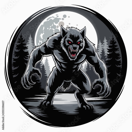 Foto Fierce werewolf creature standing aggressively forward.
