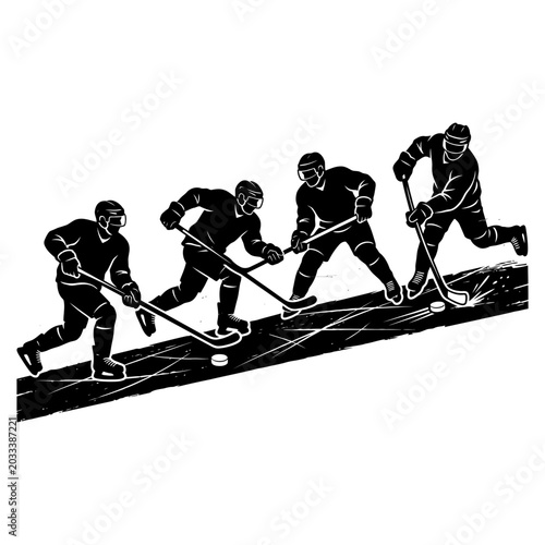 Canvas Print Ice hockey team lineup on bench silhouette