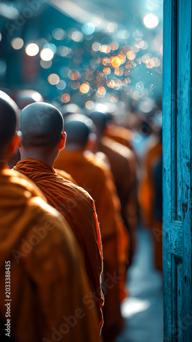 Monks Procession Temple Path