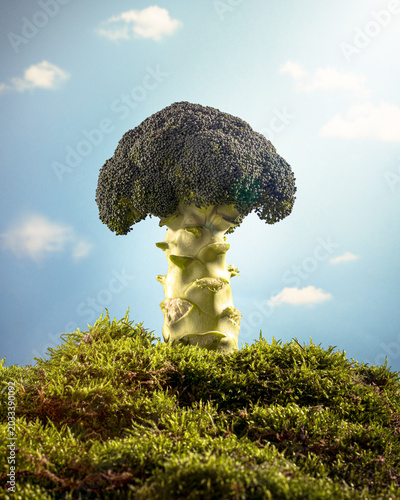 Broccoli tree on top of a hill
