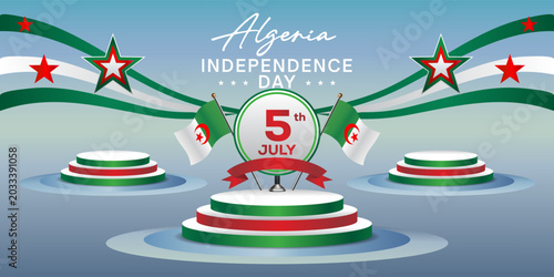 Algeria Independence Day, podium banner templates, flag backgrounds for graphic design and congratulations needs.