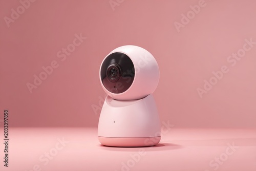 Pink security camera on pink surface