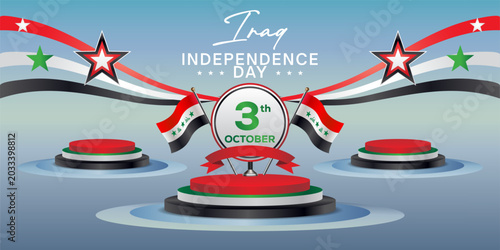 Iraq Independence Day, podium banner templates, flag backgrounds for graphic design and congratulations needs.