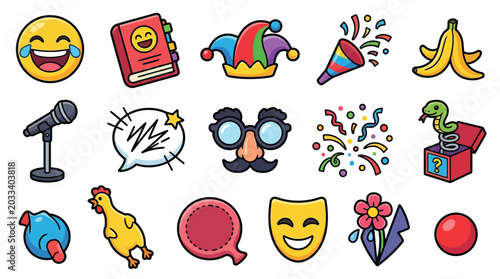 Fotografia Collection of cartoon icons representing fun, humor, and celebration with various playful elements