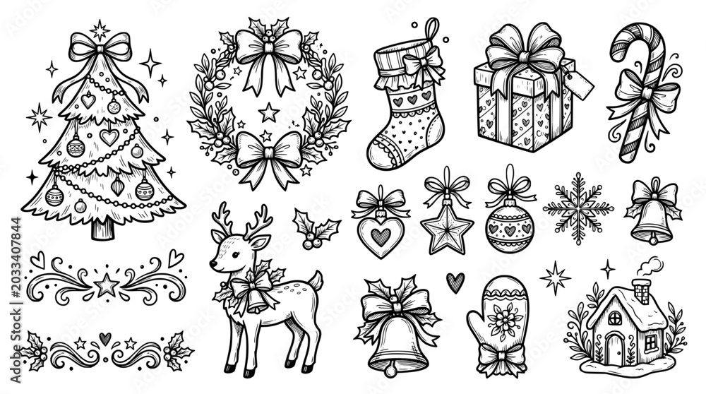 Obraz premium Set of hand drawn christmas elements