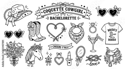Coquette cowgirl bachelorette party elements set