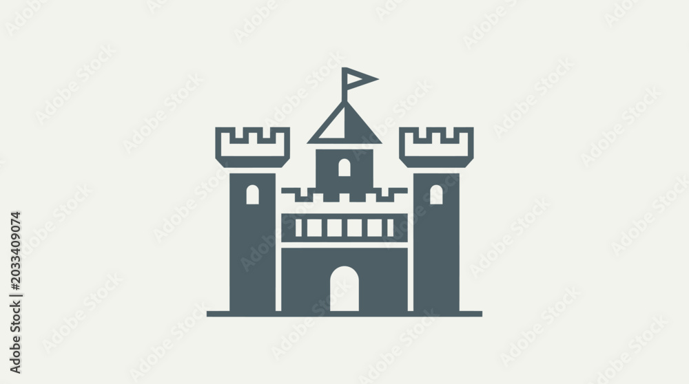 Fototapeta premium Minimalist vector illustration of a medieval castle fortress icon.