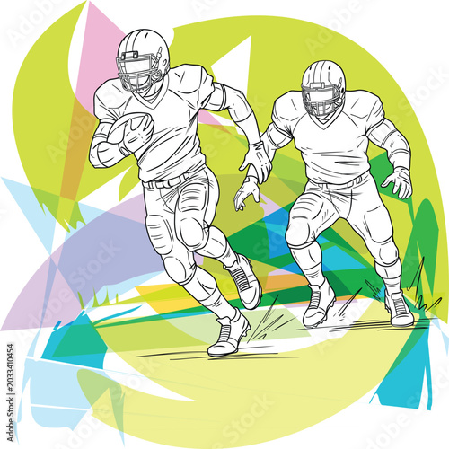 American Football Players Running With Ball Competitive Action Illustration