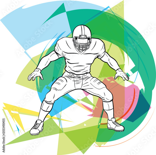 American Football Defensive Player Ready Stance Action Illustration