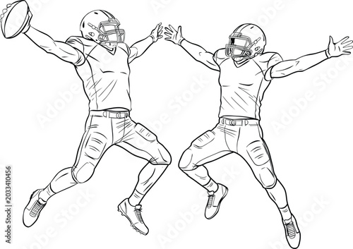 American Football Players Celebrating Victory High Five Illustration