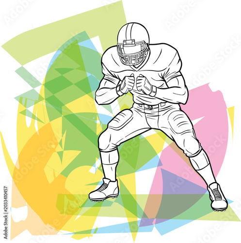 American Football Player Defensive Ready Pose Dynamic Illustration