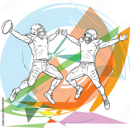 American Football Players Celebrating Victory High Five Illustration