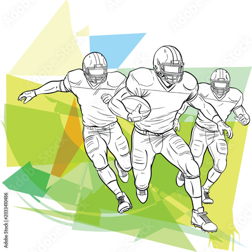 American Football Team Running With Ball Competitive Action Illustration