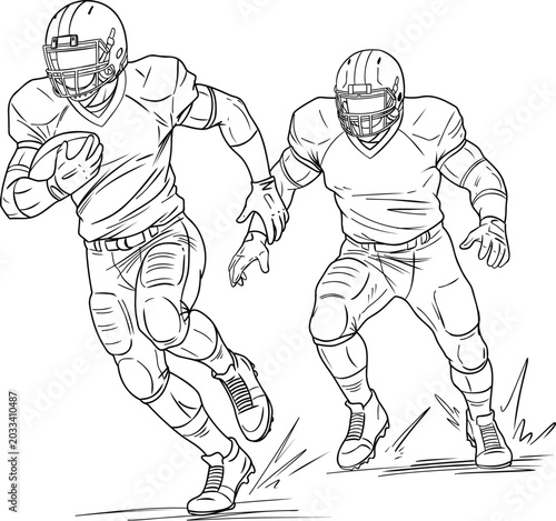 American Football Players Running With Ball Competitive Action Illustration