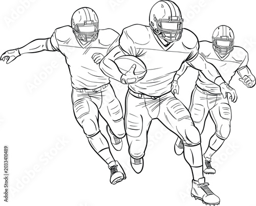 American Football Team Running With Ball Competitive Action Illustration