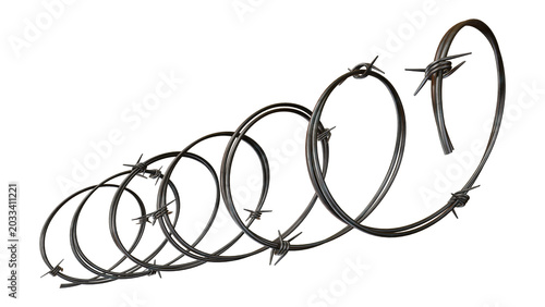 Foto Spiral barbed wire with sharp points increasing in size on transparent background