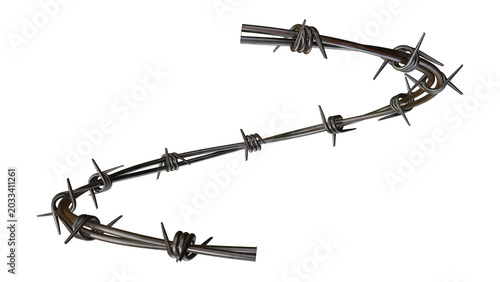Foto Sinuous curve of barbed wire with sharp metal spikes isolated on transparent background for industrial projects