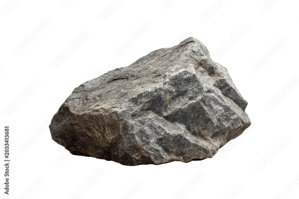 Obraz premium Rough gray granite rock with sharp edges on black background stone grey