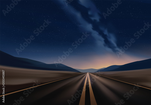 Obraz na płótnie Empty lonely road at night with milky way