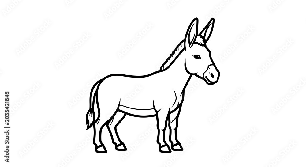 Fototapeta premium Donkey standing alone in profile view.