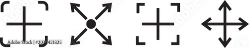 Photos Full screen mode icons with black vector styling, containing precise graphic des