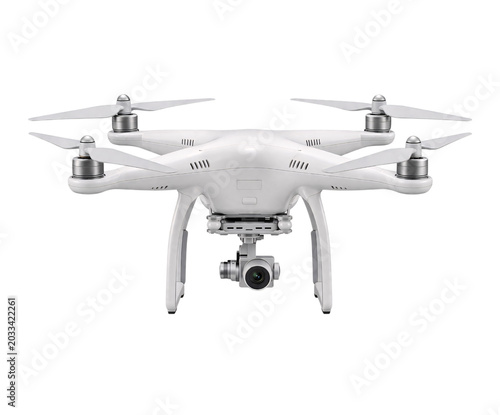 Canvastavla White quadcopter drone with gimbal camera isolated on black png transparent
