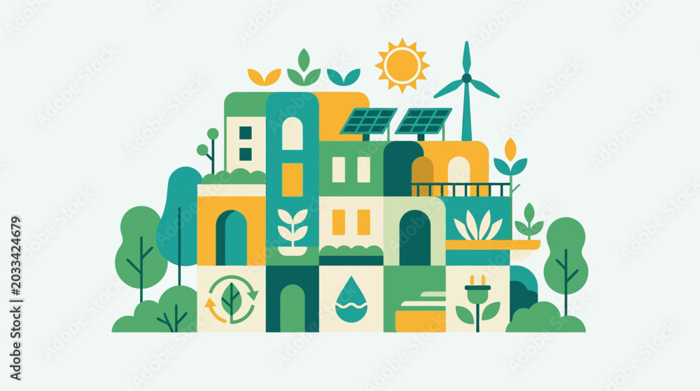 Naklejka premium Eco friendly house with green plants.